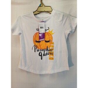 ADTN Girls Halloween Tshirt Short Sleeve Pumpkin Queen White 6 White Orange